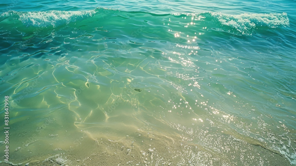 Blue green surface of the ocean with gentle ripples on the surface and light refracting - Generative Ai