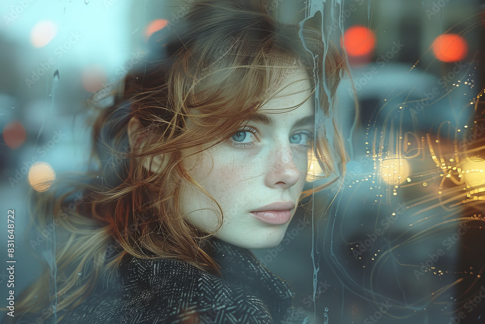 candid 35mm shot capturing a woman through the window created with Generative AI technology candid 35mm shot capturing a woman through the window created with Generative AI technology