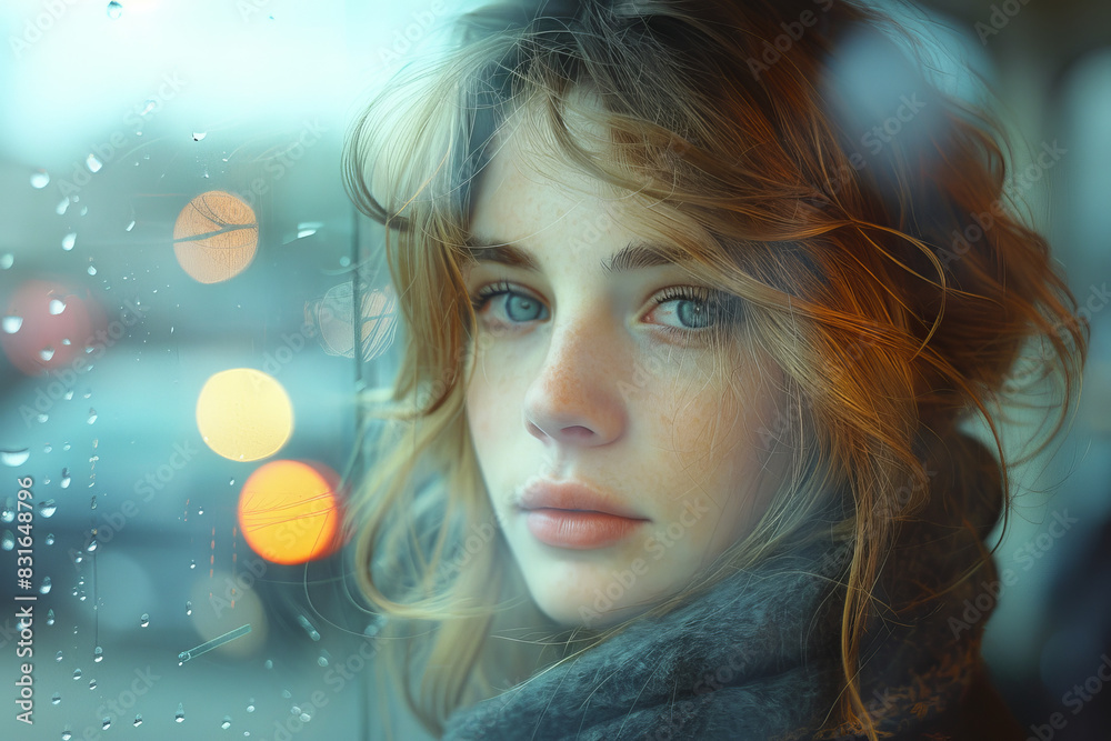 candid 35mm shot capturing a woman through the window created with Generative AI technology candid 35mm shot capturing a woman through the window created with Generative AI technology