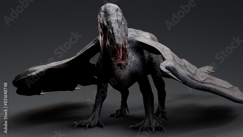 Iron Fire Dragon Realistic Model of background  3d rendering