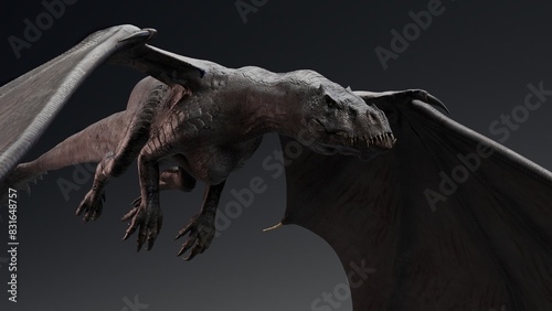 Iron Fire Dragon Realistic Model of background  3d rendering