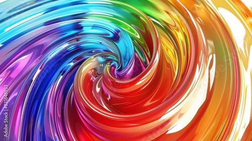 : High key 3D extruded abstract with swirling rainbow colors, creating a lively and energetic visual effect.