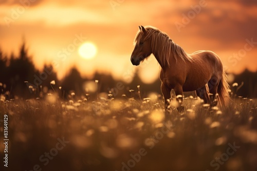 Golden Hour Grace A Brown Horse in the Field.