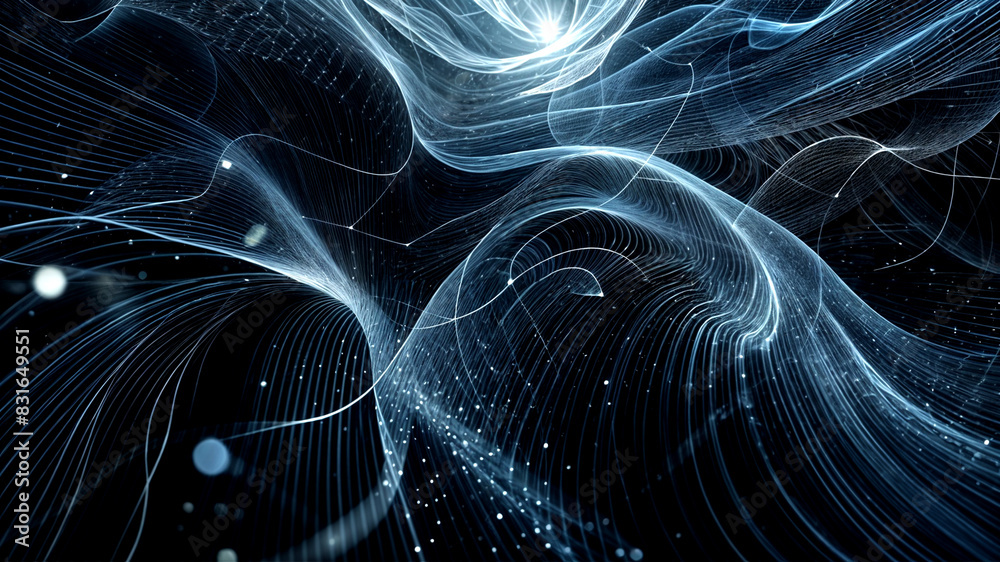 Obraz premium blue wavy lines on black background.