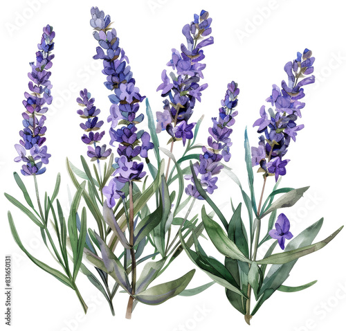 a watercolor painting of lavender flowers in shades of purple on a transparent background