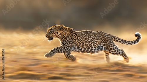 a leopard run as 100km/h speed for hunting prey rabbits at Africa national parks,Real shot by canon 5D3 with 800mm lens ,Masterpiece photography, National Geographic style,