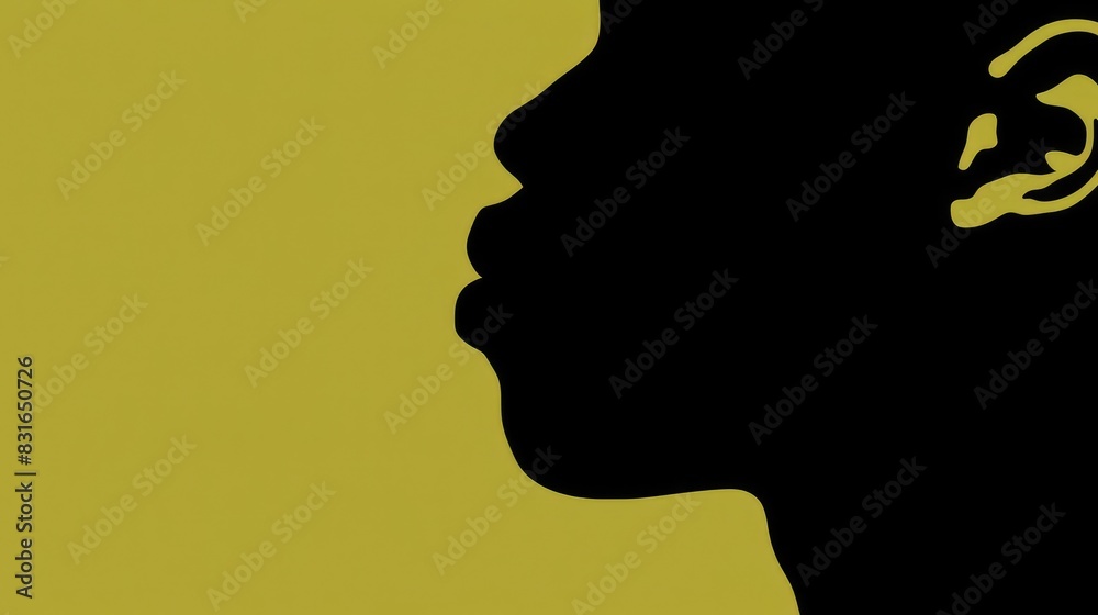 Dark Silhouette, Dark Silhouette of Man, Profile View, Bold Contrast, Vector Art for Text Space
