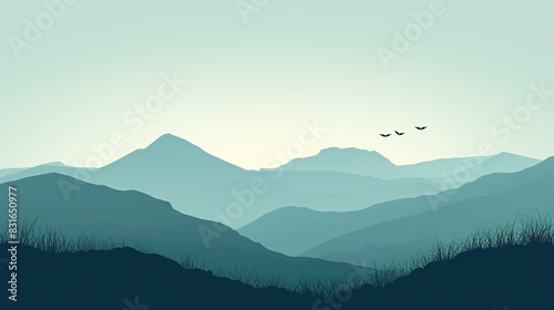 Mountain Landscape with Clouds Valley Hills Blue Minimalist Nature Abstract Artwork Background Concept  Web Graphic Wallpaper  Digital Art Backdrop