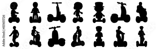 Segway silhouettes set, pack of vector silhouette design, isolated background