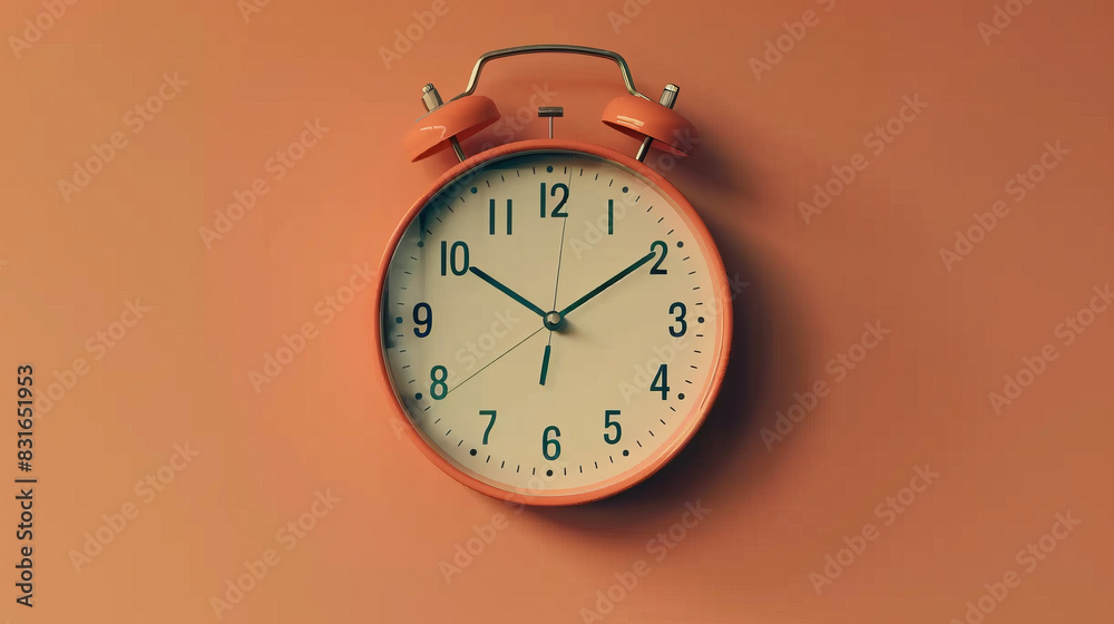 Orange Analogue Alarm Clock on Warm Orange Background, copy space ...