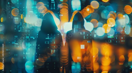 The mysterious silhouettes of hooded figures shrouded in a veil of secrecy navigating the complexities of blockchain privacy.