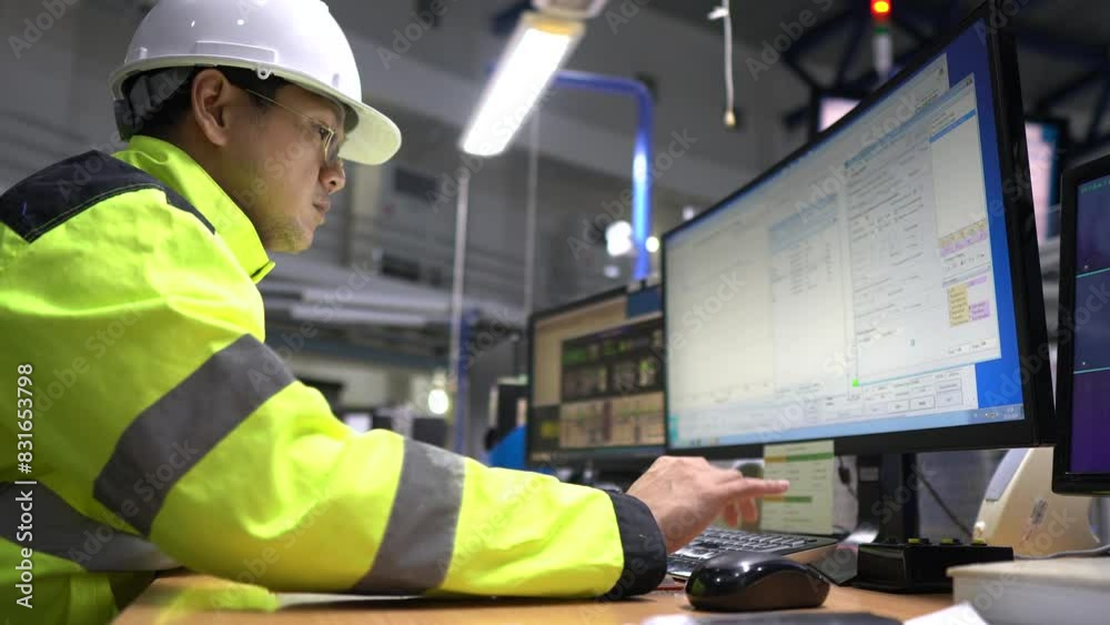 Computer engineers work at large industrial plants, The supervisor writes programs to control machinery in the factory. Computer engineers work at large industrial plants, The supervisor writes programs to control machinery in the factory.