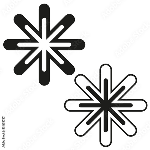 Abstract asterisk symbols. Geometric star icons. Graphic design elements. Multipurpose cross shapes. Vector illustration. EPS 10.