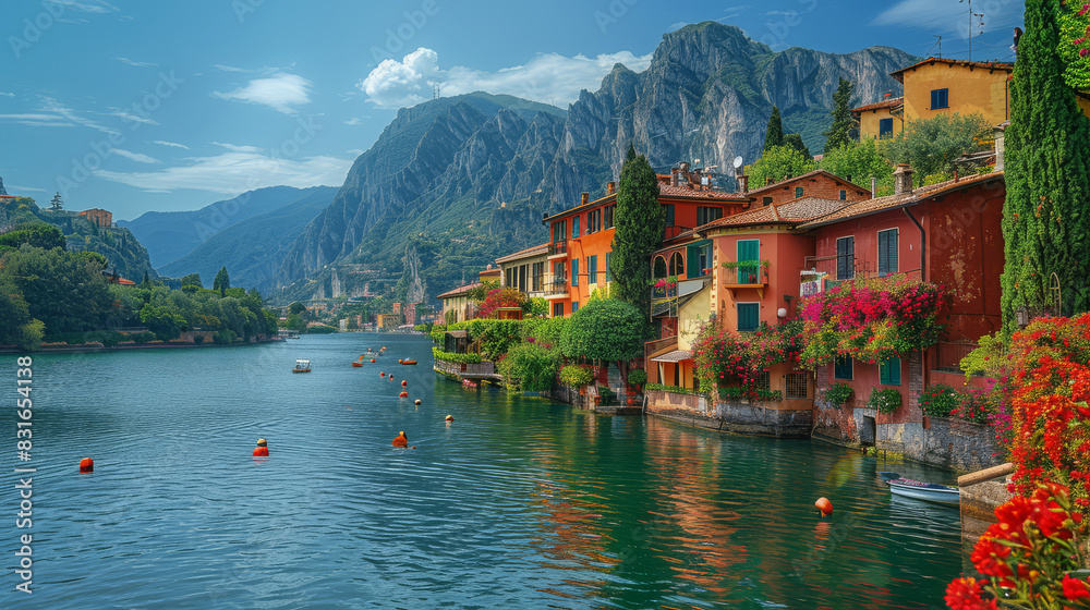 beautiful italy landscape scene for holiday created with Generative AI technology