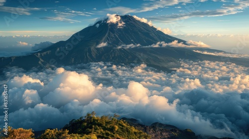 High above the clouds, the air is thin and crisp, carrying with it the faint scent of sulfur--a reminder of the volcano's dormant power lurking just beneath the surface. photo