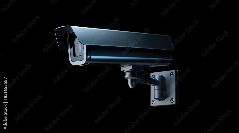 High-resolution surveillance camera mounted on a wall, isolated against a black background, emphasizing security and monitoring.