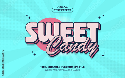 Sweet Candy 3D Cartoon Editable Text Effect Template Style Premium Vector