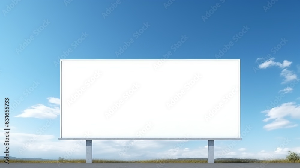 Large blank billboard standing against a clear blue sky along a rural landscape, ready for advertising, marketing, or promotional use. Large blank billboard standing against a clear blue sky along a rural landscape, ready for advertising, marketing, or promotional use.