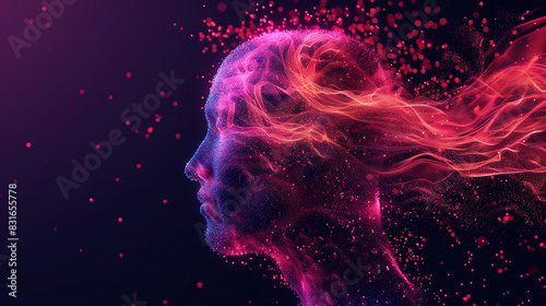 Human head and brain.Deep learning , Machine learning and artificial intelligence , AI Technology, thinking concept brain, thinking concept. Creative art brain explodes with paints with splashes. 