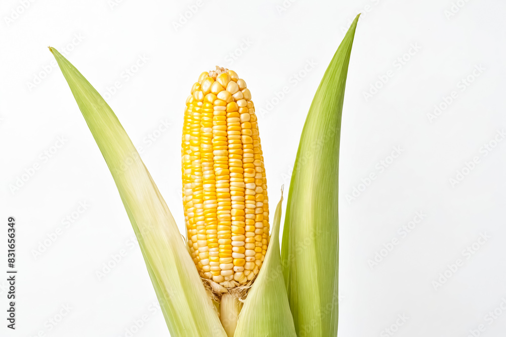 Corn on the cob with husk, isolated on white background Corn on the cob with husk, isolated on white background