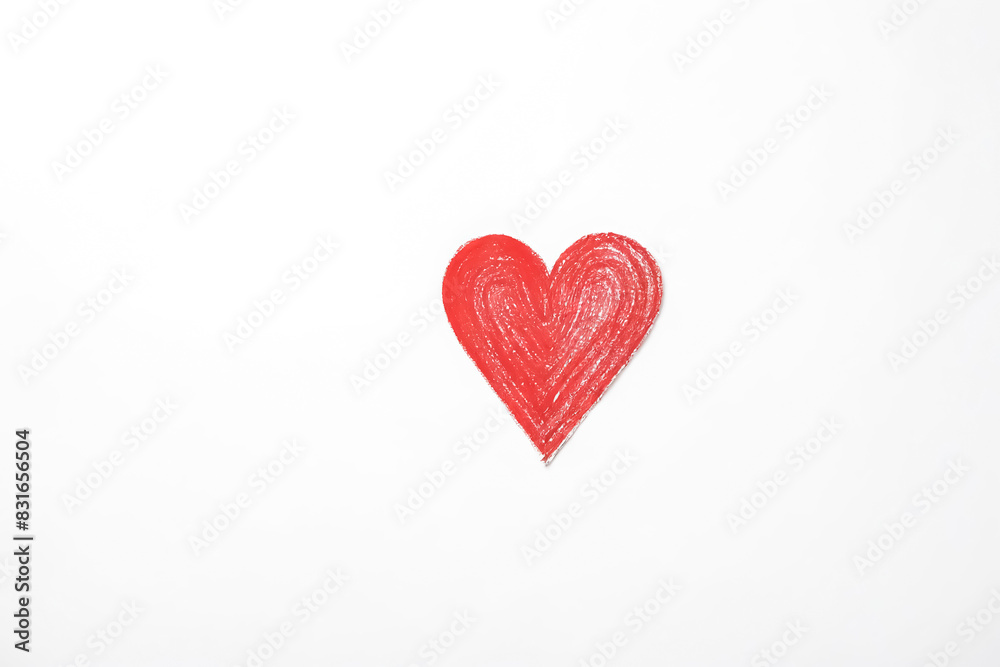 Red Heart Drawn on White Background