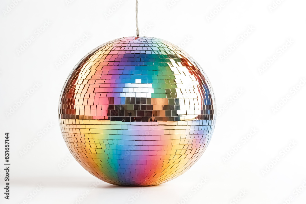 Fototapeta premium Rainbow Disco Ball on White Background