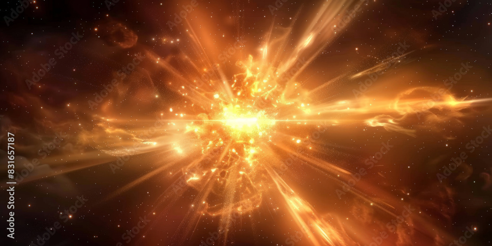 A powerful explosion of light, Bright cosmic explosion with radiant light and stellar particles showcasing dynamic energy and vibrant colors in space
A powerful explosion of light, Bright cosmic explosion with radiant light and stellar particles showcasing dynamic energy and vibrant colors in space