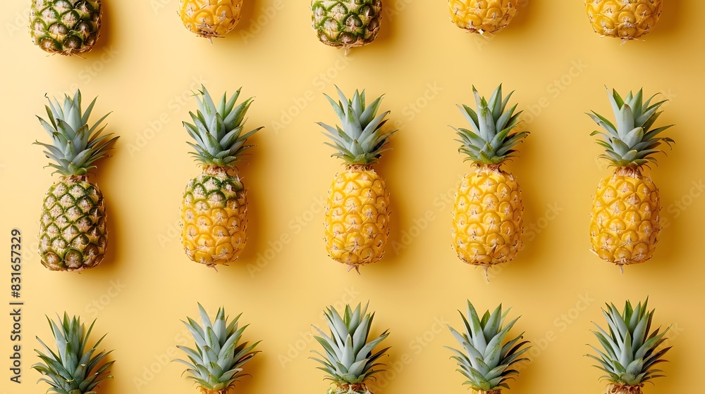 Pattern with bright pineapples on yellow background. Pattern with bright pineapples on yellow background.