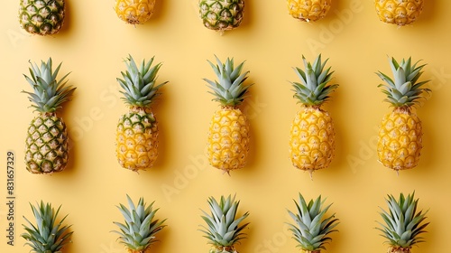 Pattern with bright pineapples on yellow background. 
