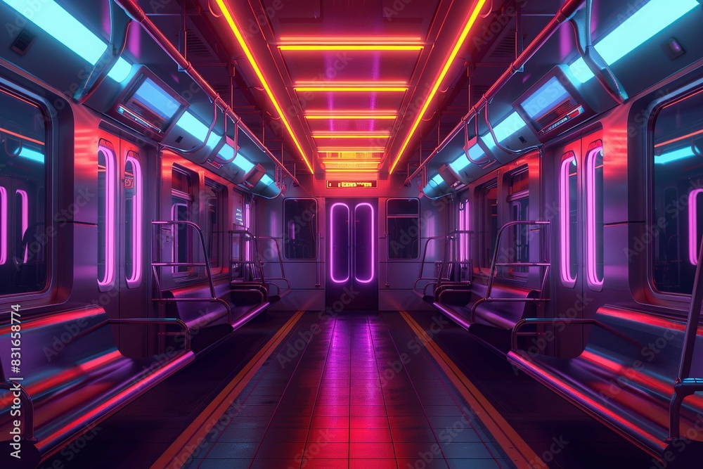 Neon style train interior