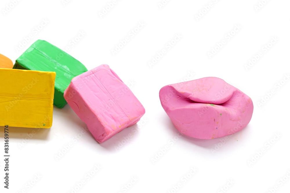 Colorful plasticine clay on white background. Colorful plasticine clay on white background.