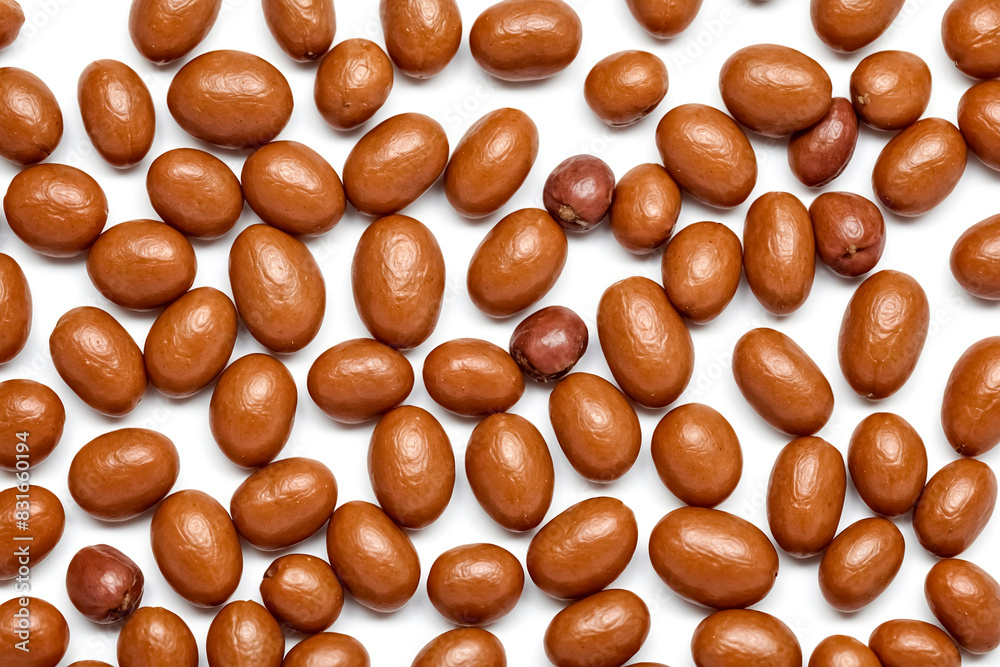 Brown oval shaped seeds on white background Brown oval shaped seeds on white background