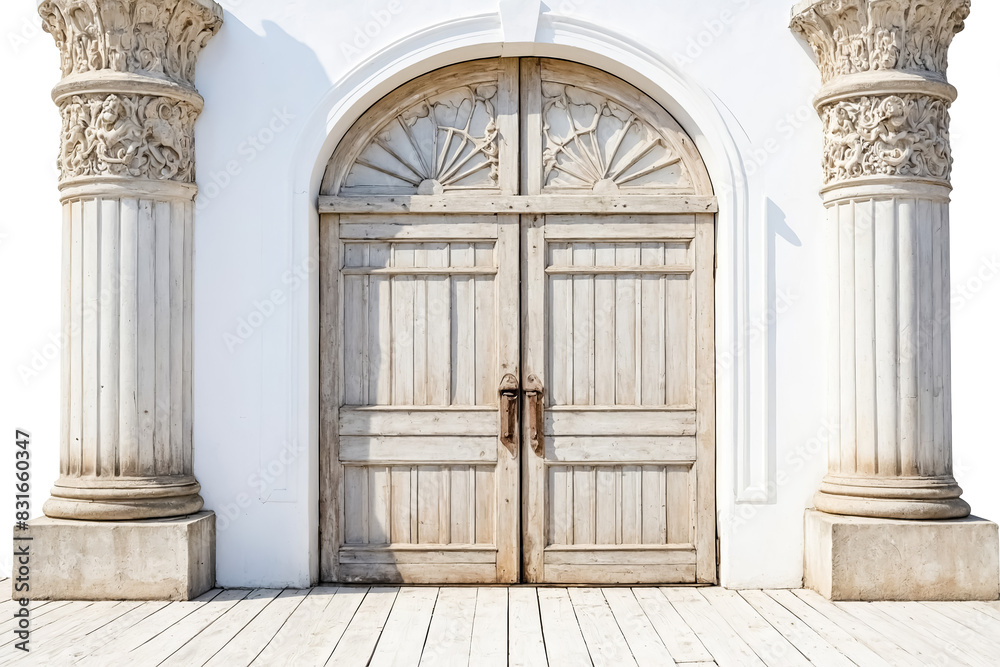 Classic Arched Wooden Doorway With Ornate Columns Classic Arched Wooden Doorway With Ornate Columns