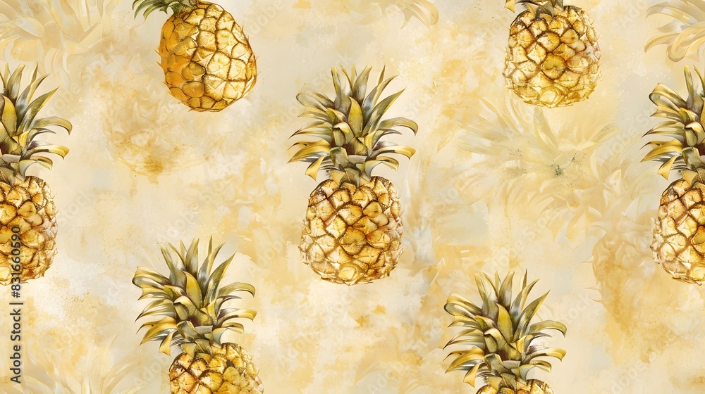 Fototapeta premium Pattern with bright pineapples on yellow background. 