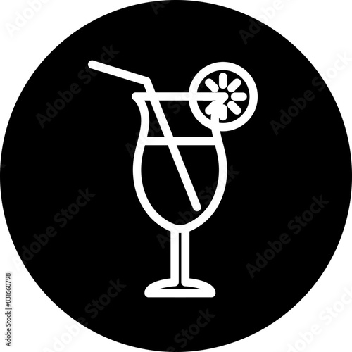 Tropical Drink Line White Circle Black Icon Design