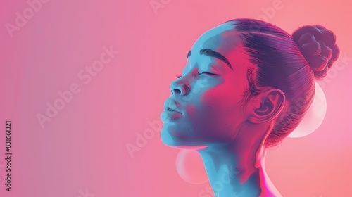 Artistic portrait flat design side view creative 3D render colored pastel