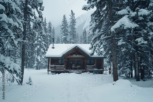 Pristine snow-covered cabin emoji in the woods