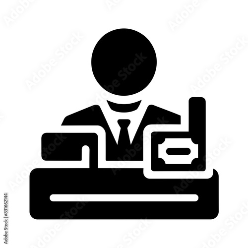 3.	Monochrome Icon Vector Of A Cashier Processing Payments, Featuring A Businessman With Cash At A Counter In A Simple Black And White Design.