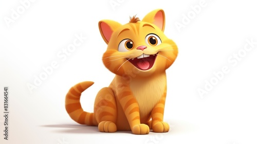 Orange yellow happy laughing cartoon cat isolated 