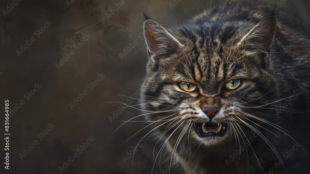 intense gaze of a scottish wildcat in natural habitatand fierce expression with copy space intense gaze of a scottish wildcat in natural habitatand fierce expression with copy space