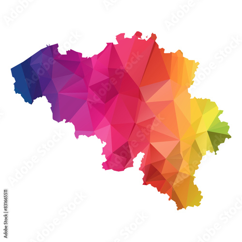 Abstract Polygon Map - Vector illustration Low Poly Color Rainbow Belgium map of isolated. Vector Illustration eps10.