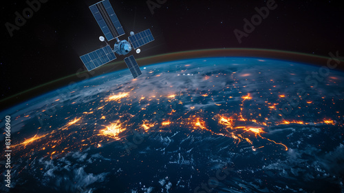 GPS satellite orbiting around the globe. Space exploration technology. photo