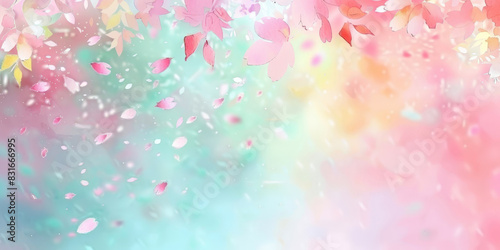 Cute pastel pink and baby blue gradient background with flying cherry blossom petals  Delicate cherry blossoms with pastel background in soft focus creating a dreamy and serene floral scene 