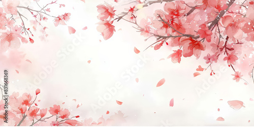 Beautiful cherry blossoms in full bloom on white background showcasing delicate pink petals and elegant floral design
