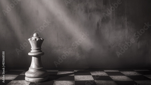 Chess Queen in Dramatic Light on Chessboard - Concept for assertive leadership, strategy, and dominance in decision-making