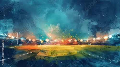 Stadium with a watercolor artistic effect - A stadium scene is creatively interpreted with a stunning watercolor effect  emphasizing the energy and atmosphere of a sports event