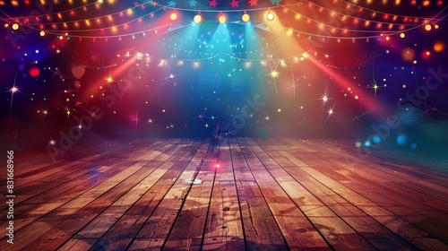 Illuminated empty stage with star effects - A starlit stage with a festive ambience  ready for an evening show or event