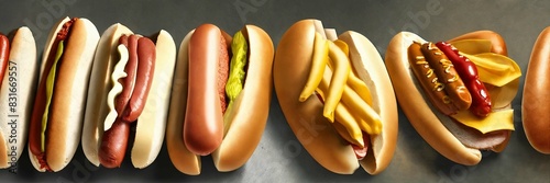 Set of delicious hot dogs photo