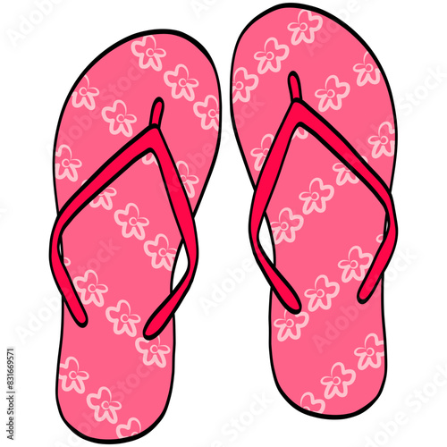 Pink FlipFlops Flower Pattern Flip Flops Beach Sandals Illustration Vector