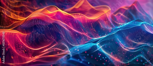 Stream data wave. Glowing neon wave lines and bokeh lights data transfer concept